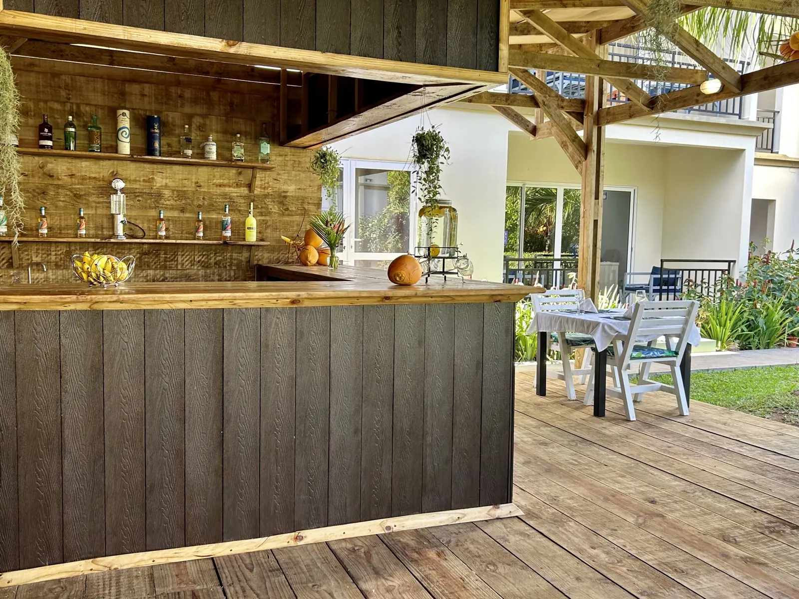 The wooden bar beside the garden terrace