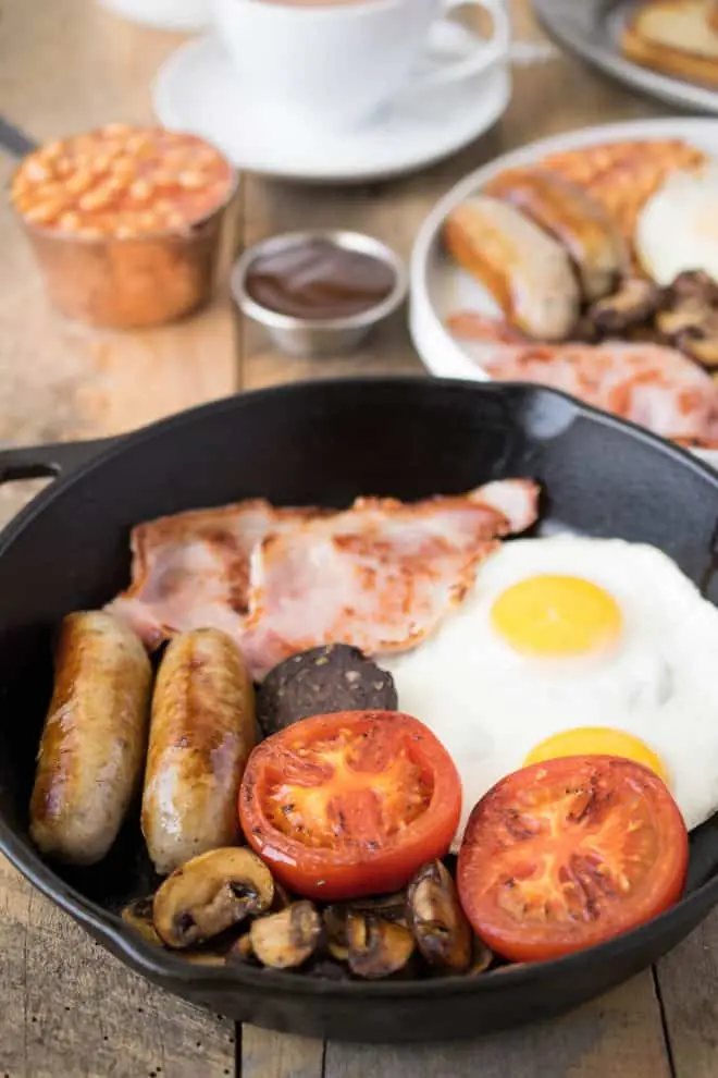Full breakfast served in a skillet